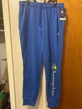 Champion Men’s X-LARGE Royal Blue Jogger Sweatpants with Yellow Logo.  NWT